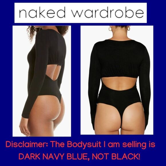 NWOT Naked Wardrobe Dark Blue Bodysuit with Back Cut Out - Picture 1 of 10